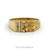 Illusion Set Diamond Accented Textured Nugget Designed Ring in 10k Yellow Gold - Thumbnail 1