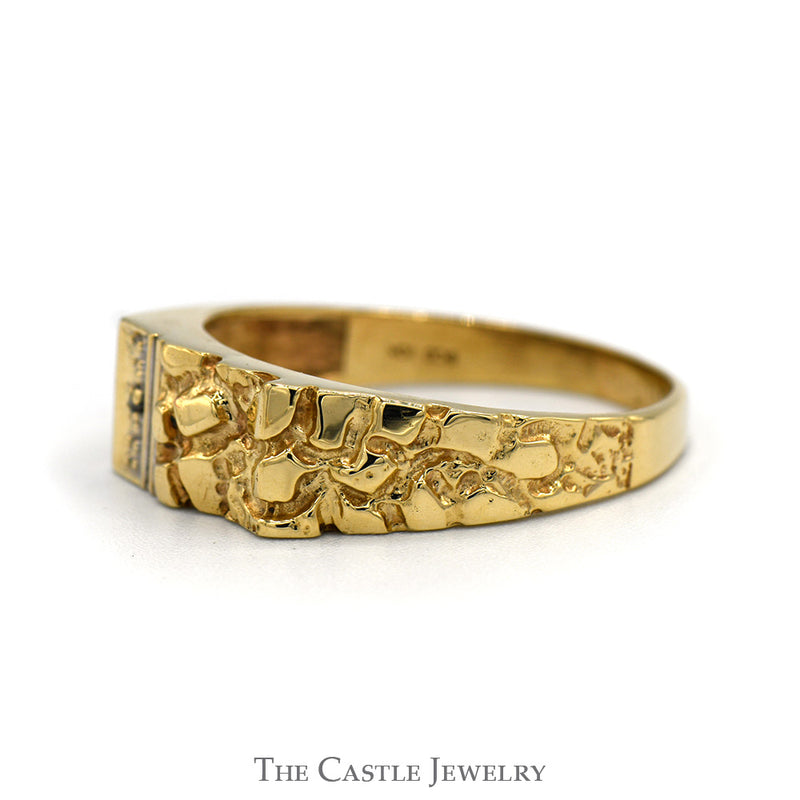 Illusion Set Diamond Accented Textured Nugget Designed Ring in 10k Yellow Gold