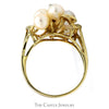 Pearl Cluster Ring with Diamond Accent in 10k Yellow Gold Swirled Freeform Setting - Thumbnail 2