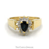 Pear Cut Sapphire Ring with Diamond Halo in 10k Yellow Gold - Thumbnail 1