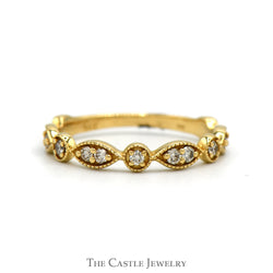 Diamond Accented Stackable Band with Beaded Edges in 14k Yellow Gold