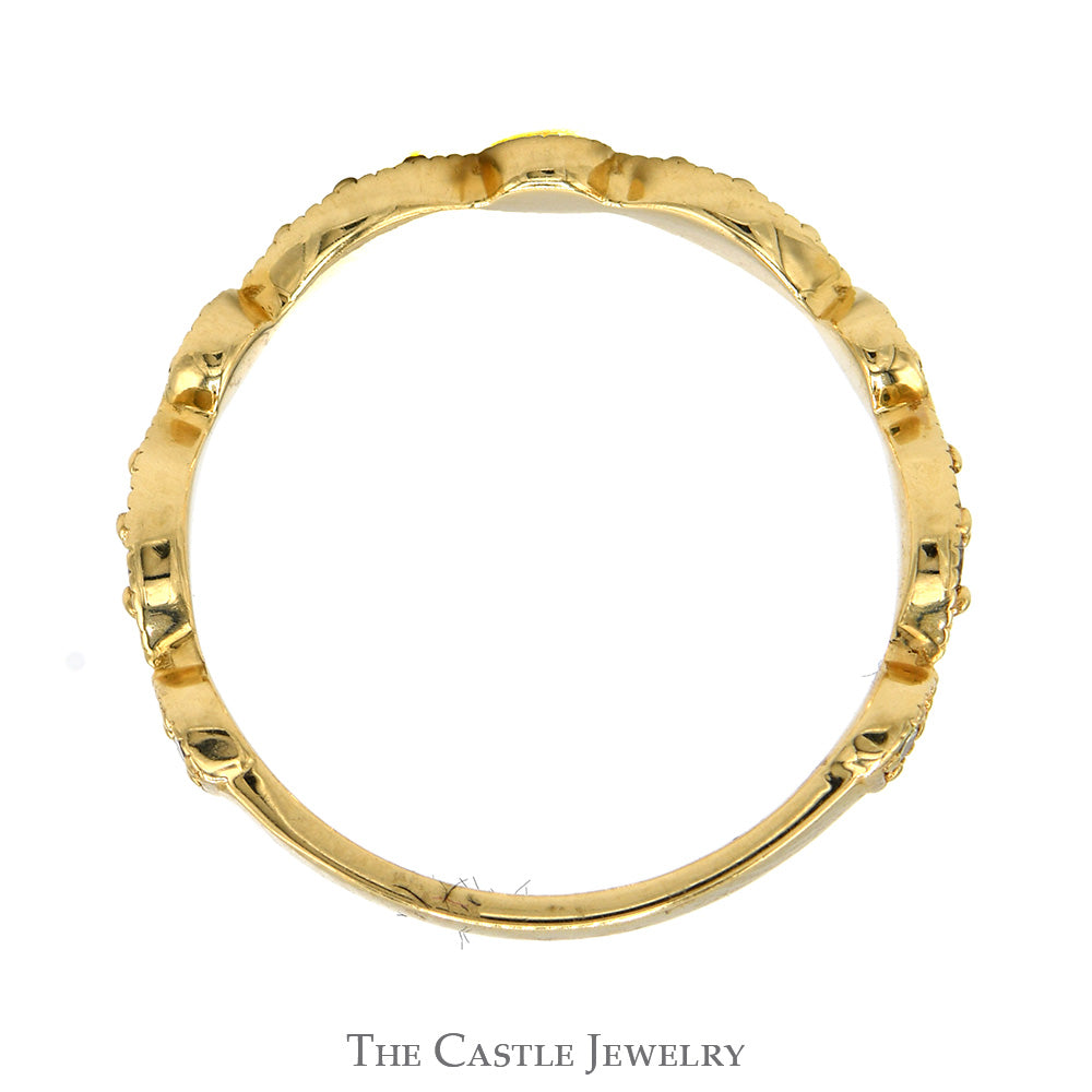 Diamond Accented Stackable Band with Beaded Edges in 14k Yellow Gold