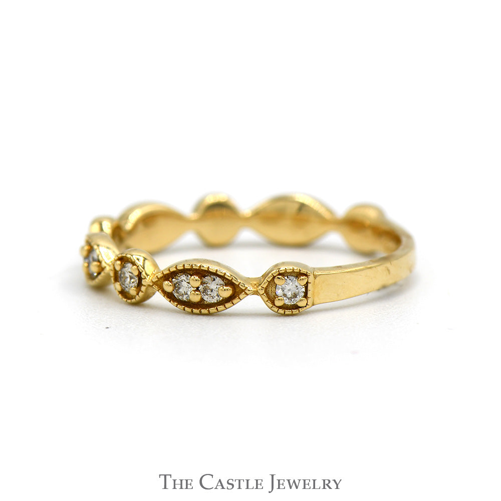 Diamond Accented Stackable Band with Beaded Edges in 14k Yellow Gold