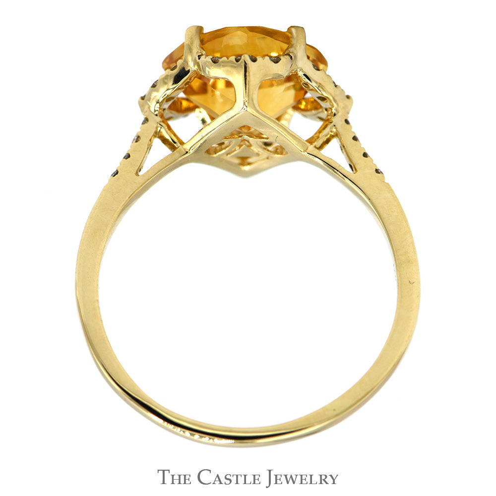 Le Vian Cushion Cut Citrine Ring with Diamond Halo and Accented Sides in 14k Yellow Gold