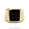 Square Black Onyx Men's Ring with Grooved Sides in 10k Yellow Gold - Thumbnail 1