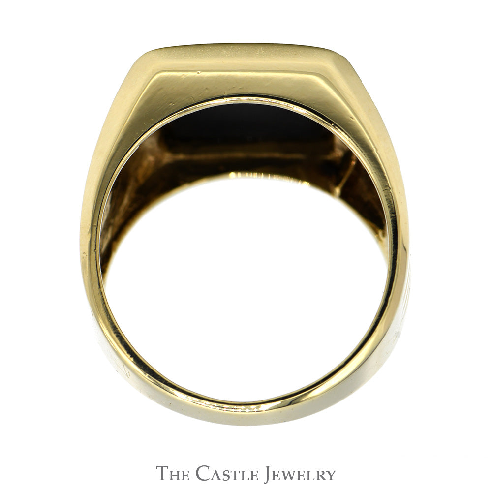 Square Black Onyx Men's Ring with Grooved Sides in 10k Yellow Gold