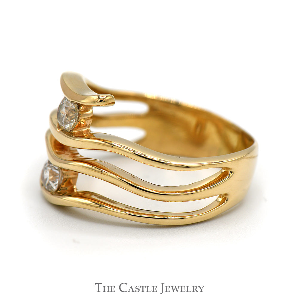 Open Wavy Multi Row Ring with 1/2cttw Diamond Accents in 14k Yellow Gold