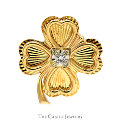 Four Leaf Clover Brooch/Pin with Diamond Accent in 14k Yellow Gold