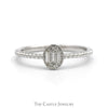 Oval Shaped Round & Baguette Diamond Cluster Ring with Beaded Sides in 10k White Gold - Thumbnail 1