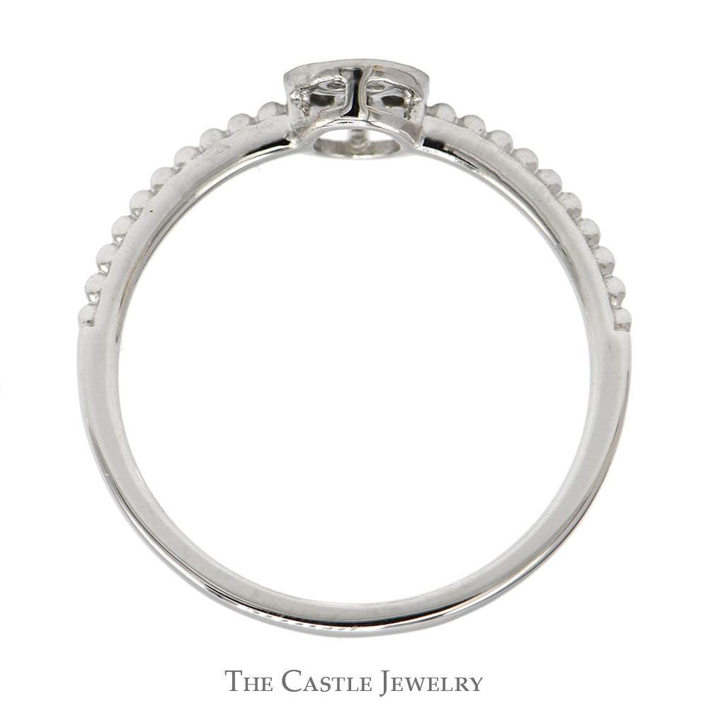 Oval Shaped Round & Baguette Diamond Cluster Ring with Beaded Sides in 10k White Gold