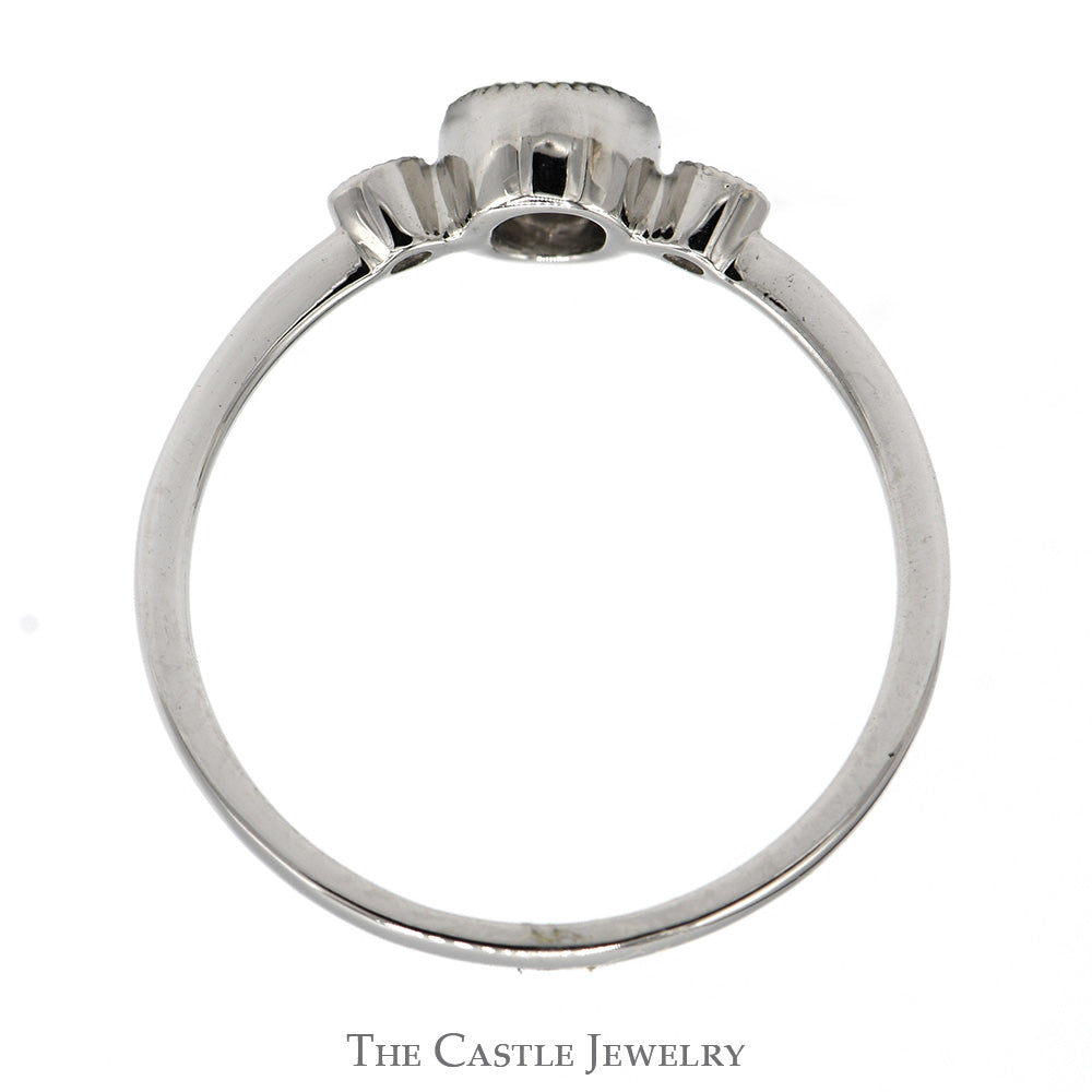 Oval Shaped Diamond Cluster Ring with Beaded Edges & Accented Sides in 10k White Gold