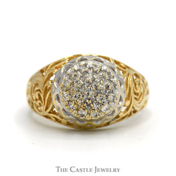 Diamond Kentucky Cluster Ring with Open Filigree Sides in 10k Yellow Gold