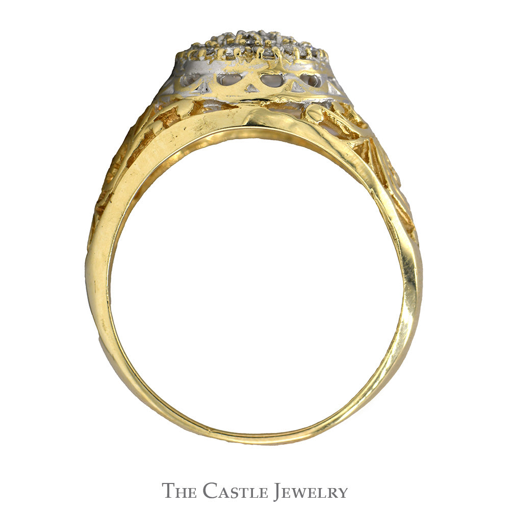 Diamond Kentucky Cluster Ring with Open Filigree Sides in 10k Yellow Gold