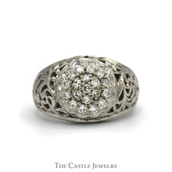 1/2cttw 19 Diamond Kentucky Cluster Ring with Open Filigree Sides in 10k White Gold