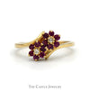 Double Ruby Flower Cluster Ring with Diamond Accents in 10k Yellow Gold - Thumbnail 1