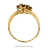 Double Ruby Flower Cluster Ring with Diamond Accents in 10k Yellow Gold - Thumbnail 2