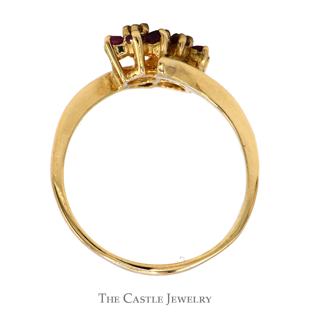 Double Ruby Flower Cluster Ring with Diamond Accents in 10k Yellow Gold