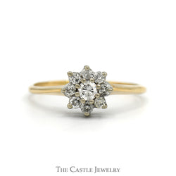 Round Diamond Flower Cluster Ring in 10k Yellow Gold