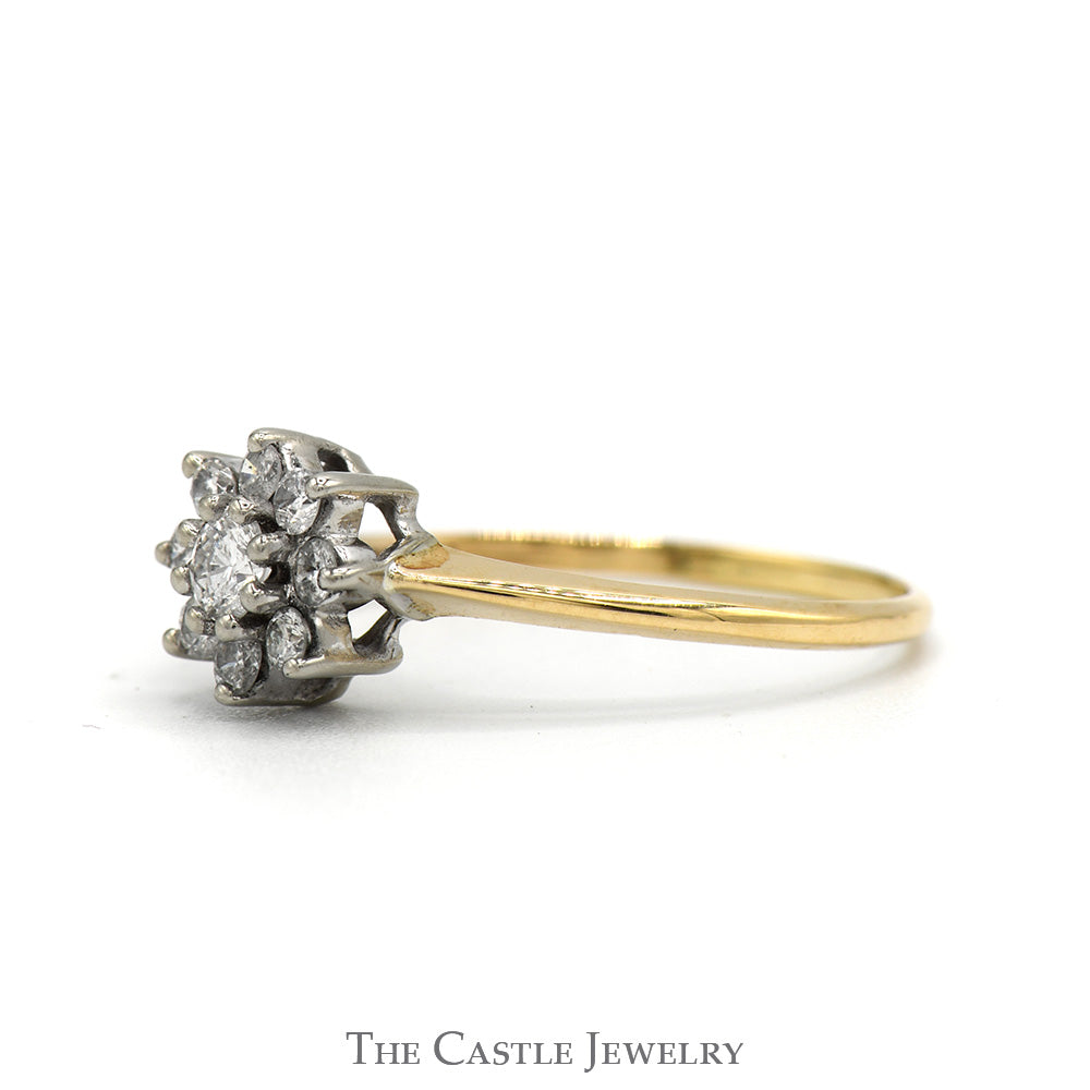 Round Diamond Flower Cluster Ring in 10k Yellow Gold