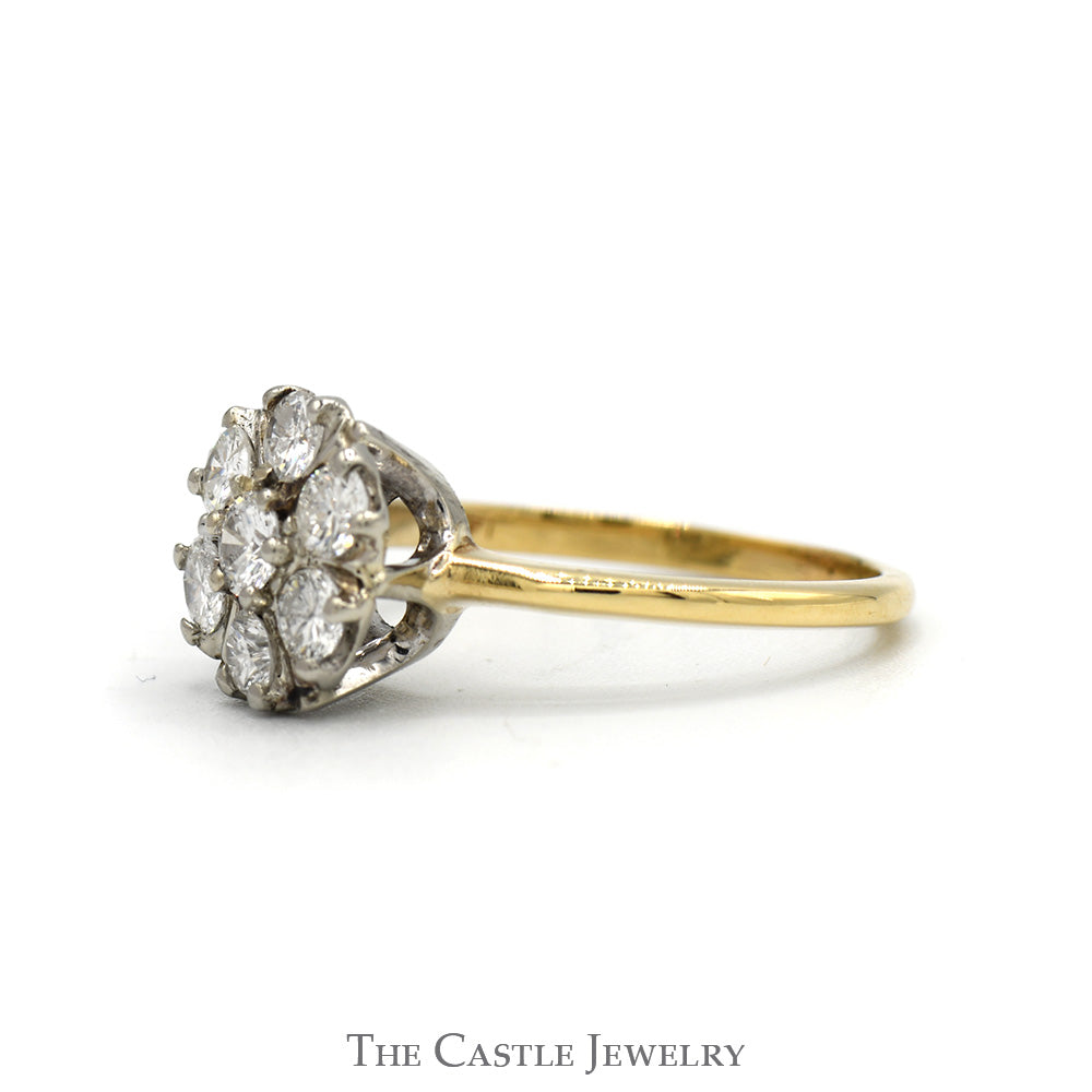 1cttw 7 Round Diamond Cluster Ring in 14k Yellow Gold