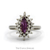 Marquise Shaped Ruby Ring with Double Diamond Halo in 14k White Gold - Thumbnail 1