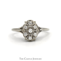 1/4cttw Oval Shaped 7 Diamond Cluster Ring in 14k White Gold