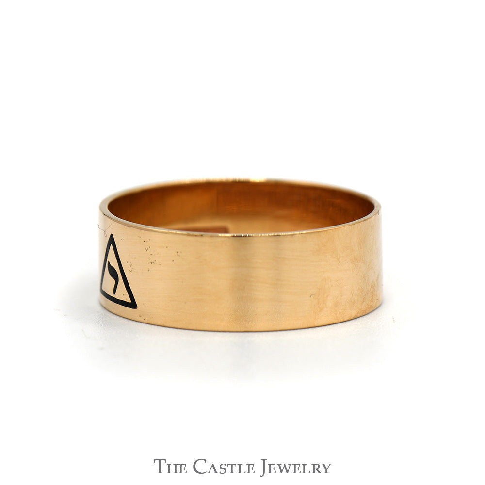 8mm Wide Band with Black Enamel Yod Masonic Symbol in 10k Yellow Gold