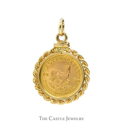 1980 Krugerrand Coin Pendant with Rope Designed Bezel in 10k Yellow Gold