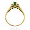 Three Stone Oval Emerald & Round Diamond Ring in 10k Yellow Gold - Thumbnail 2