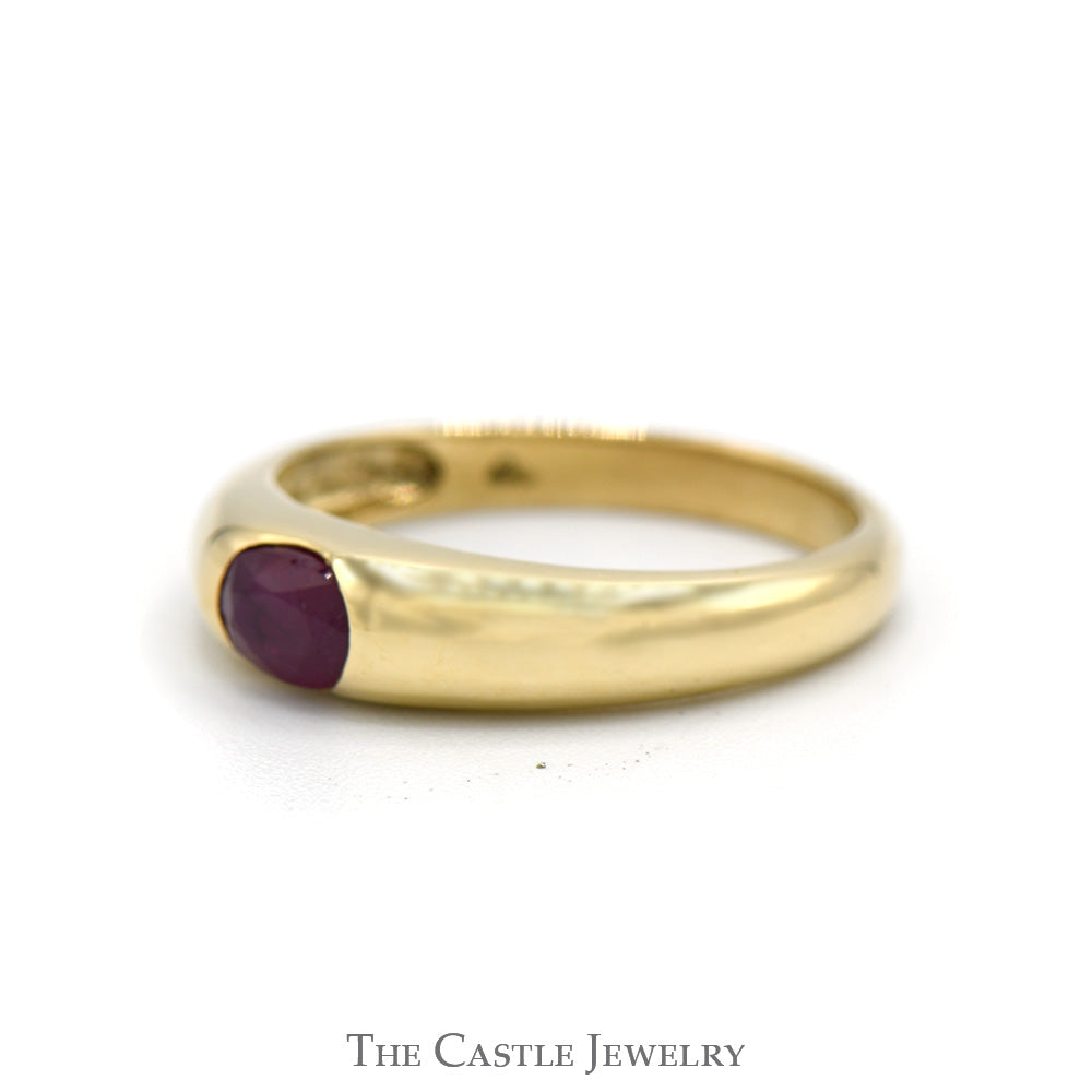 Bezel Set Oval Ruby Solitaire Ring in Polished 14k Yellow Gold