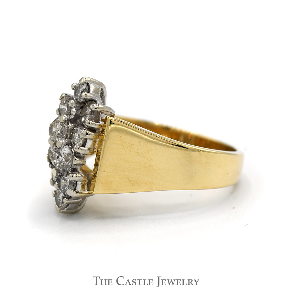 Double Row .98cttw Diamond Cluster Ring in 14k Yellow Gold Cathedral Mounting