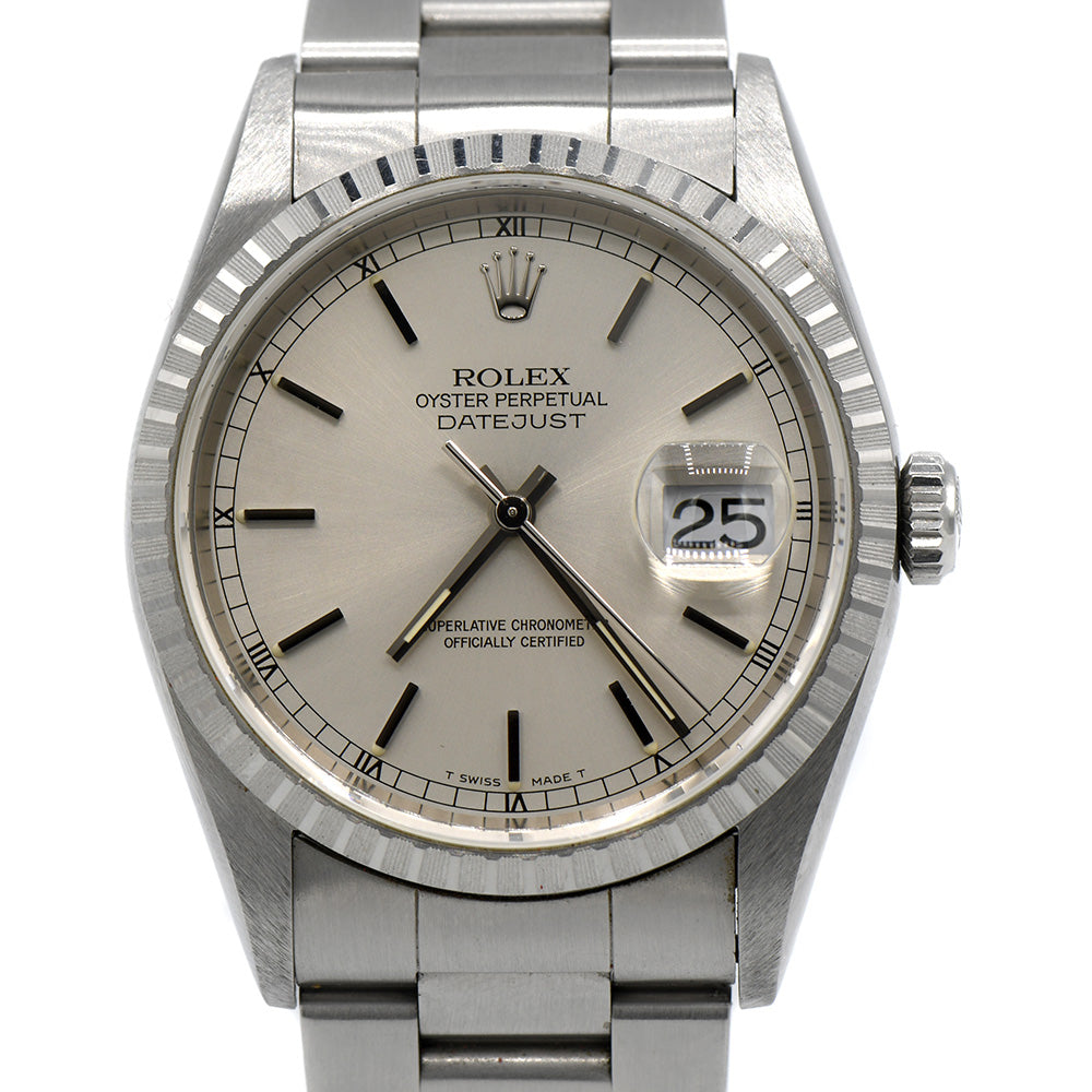 Rolex Datejust 16220 36mm with Silver Roman Numeral Dial & Oyster Bracelet in Stainless Steel