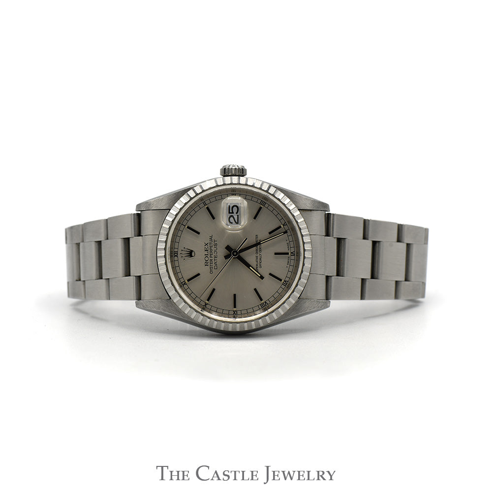 Rolex Datejust 16220 36mm with Silver Roman Numeral Dial & Oyster Bracelet in Stainless Steel