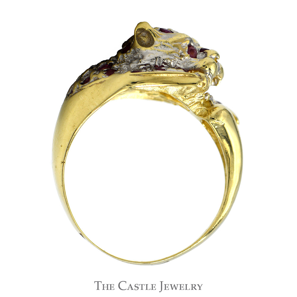 Leopard Designed Ring with Ruby Spots in 10k Yellow Gold