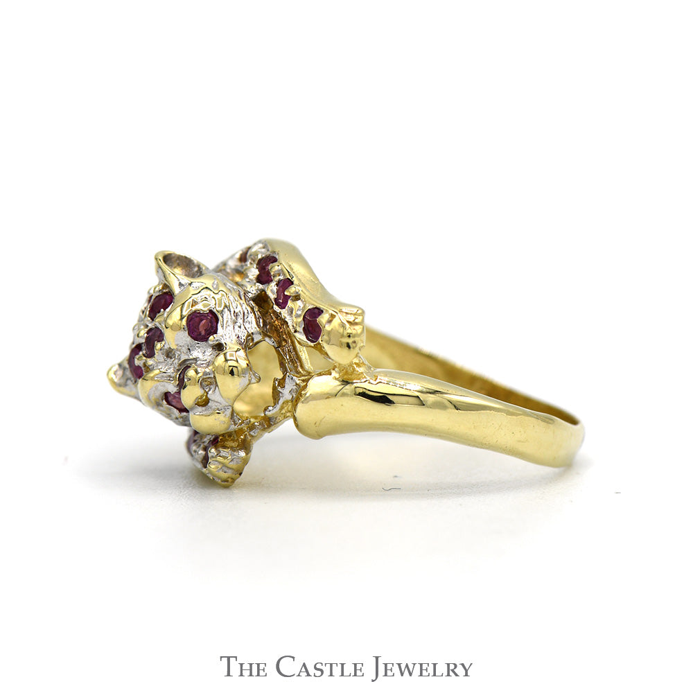 Leopard Designed Ring with Ruby Spots in 10k Yellow Gold