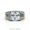 Cushion Cut Aquamarine Ring with Baguette Aquamarine Sides and Diamond Accents in 14k White Gold - Thumbnail 1