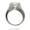 Cushion Cut Aquamarine Ring with Baguette Aquamarine Sides and Diamond Accents in 14k White Gold - Thumbnail 2