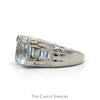 Cushion Cut Aquamarine Ring with Baguette Aquamarine Sides and Diamond Accents in 14k White Gold - Thumbnail 3