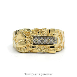 Nugget Style Men's Ring with Illusion Set Diamond Accents in 10k Yellow Gold