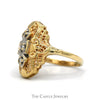 Diamond Accented Shield Ring with Open Filigree Design in 10k Yellow Gold - Thumbnail 3