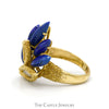 Round Diamond and Marquise Lapis Cartier Designer Cluster Ring in 18k Yellow Gold - Thumbnail 4