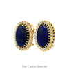 Oval Blue Lapis Clip On Earrings with 1cttw Diamond Halo Design in 14k Yellow Gold - Thumbnail 2