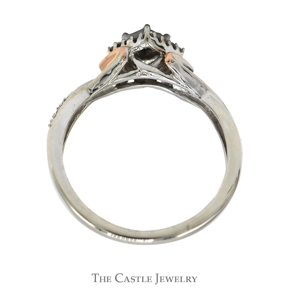 1/4cttw Princess Cut Invisi-set Diamond Cluster Ring with Accented Sides in Two Tone 10k White & Rose Gold