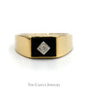 Rectangular Black Onyx Men's Ring with Diamond Accent in 10k Yellow Gold - Thumbnail 1