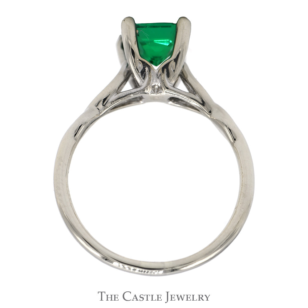 Princess Cut Synthetic Emerald Solitaire Ring in 14k White Gold Twisted Mounting