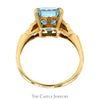 Emerald Cut Blue Topaz Ring with Textured Sides in 10k Yellow Gold - Thumbnail 2