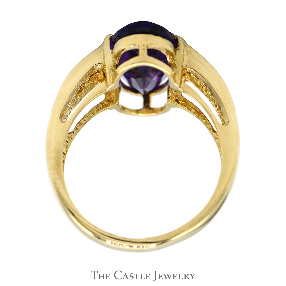 Elongated Oval Amethyst Ring with Channel Set Diamond Accents in 14k Yellow Gold