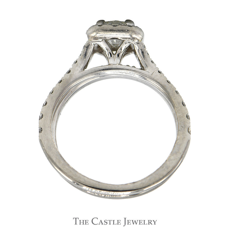 1.66cttw Princess Cut Diamond Bridal Set with Diamond Halo, Accented Sides & Matching Band in 14k White Gold & Platinum