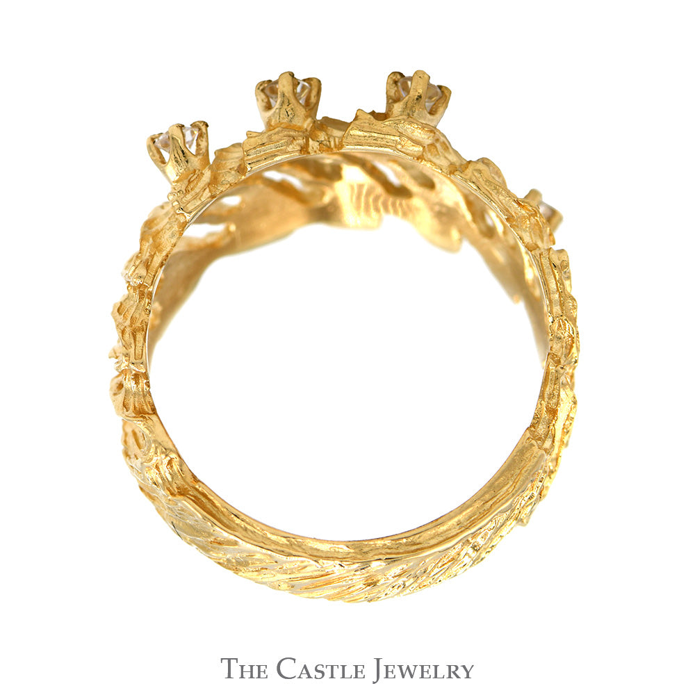 Open Nugget Designed Ring with Cubic Zirconia Accents in 14k Yellow Gold