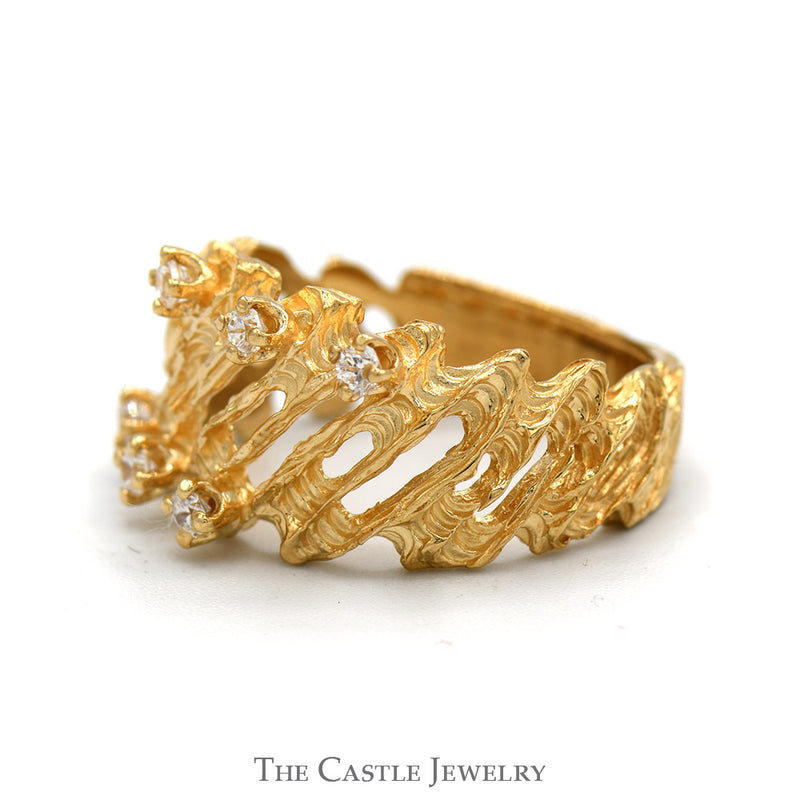 Open Nugget Designed Ring with Cubic Zirconia Accents in 14k Yellow Gold